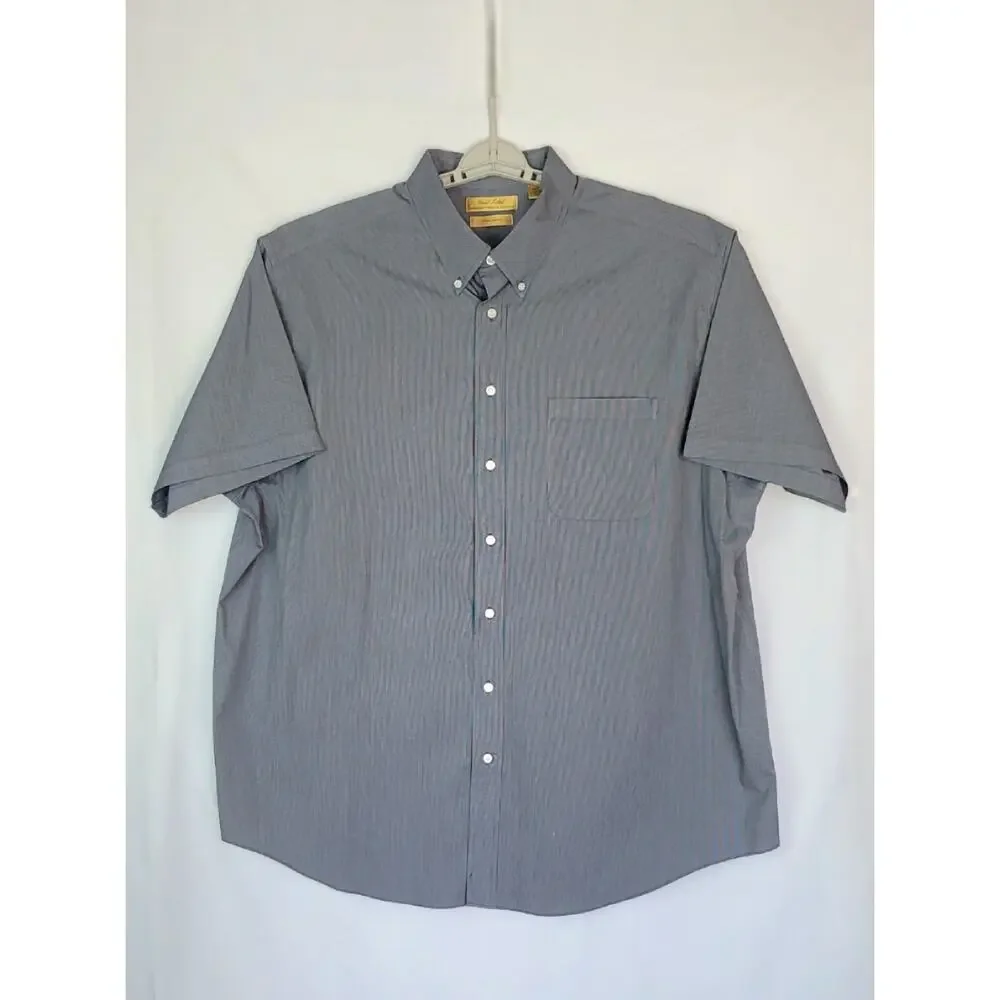 Roundtree & Yorke Gold Label Non-Iron NavyBlue PinStripe Short Sleeve Shirt 3XLT - Picture 2 of 9
